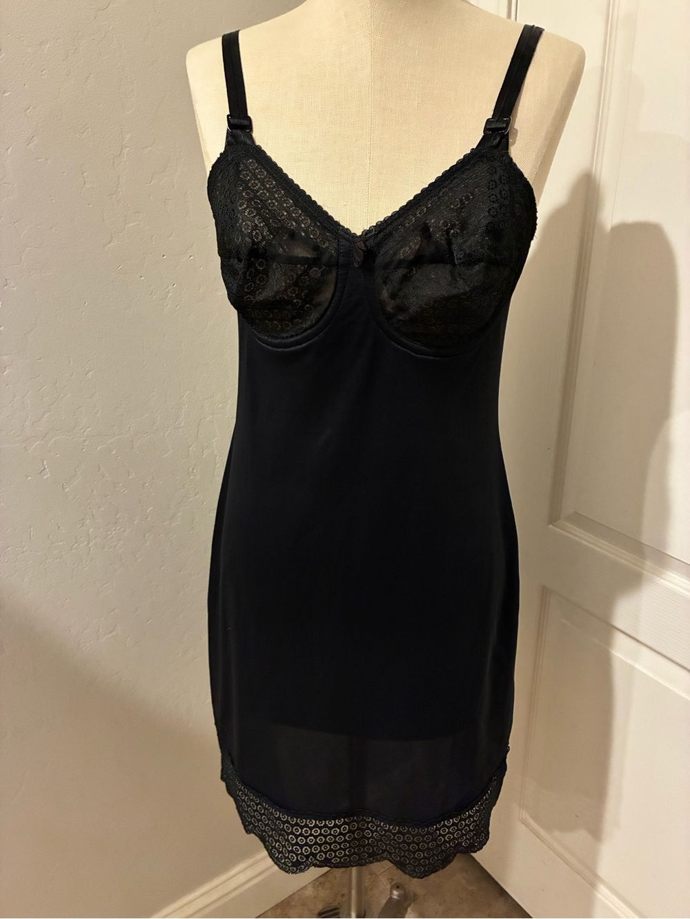Vintage Bali Black Lace-Trim Slip size 34C union made.